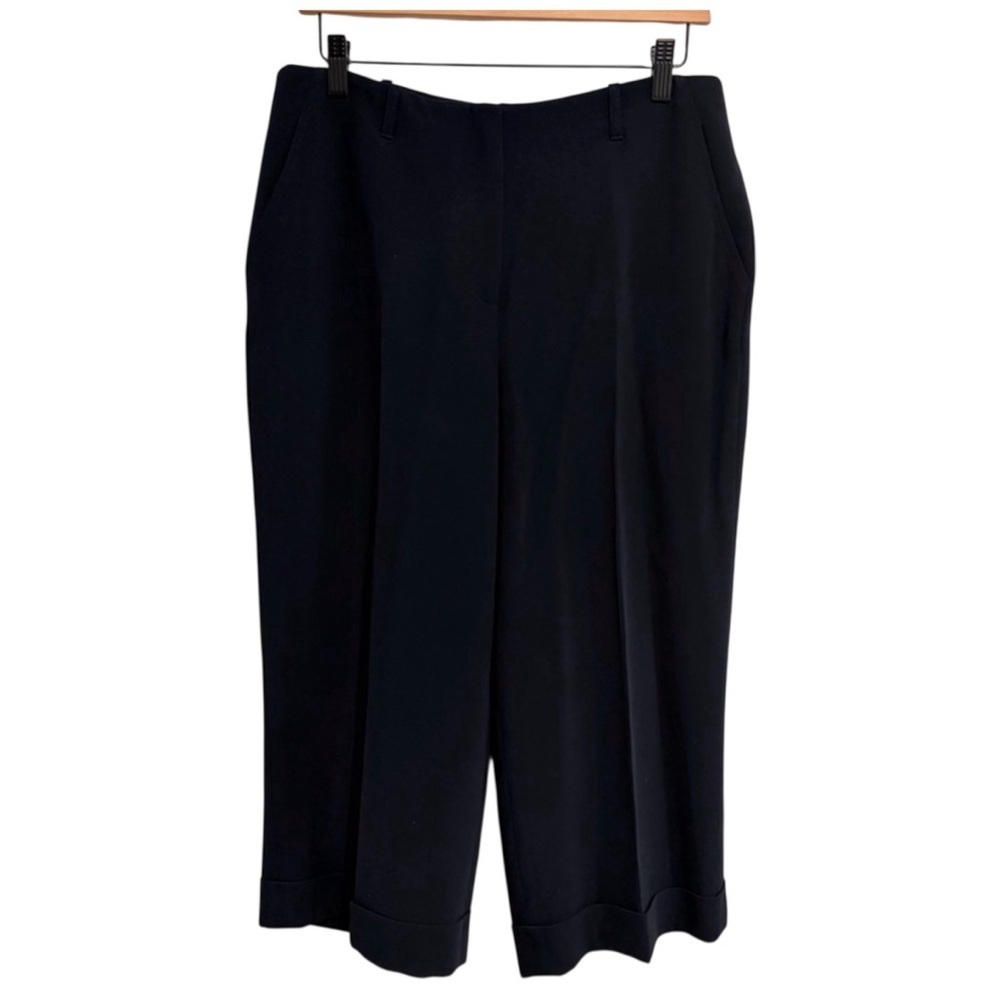 Louben Women’s Wide-Leg Navy Blue Cropped Trousers Pants Cuffed Hem